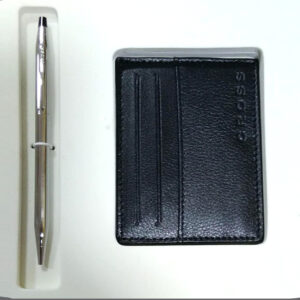 CROSS CHROME BALLPEN & CROSS LEATHER CREDIT CARD HOLDER GIFT SET